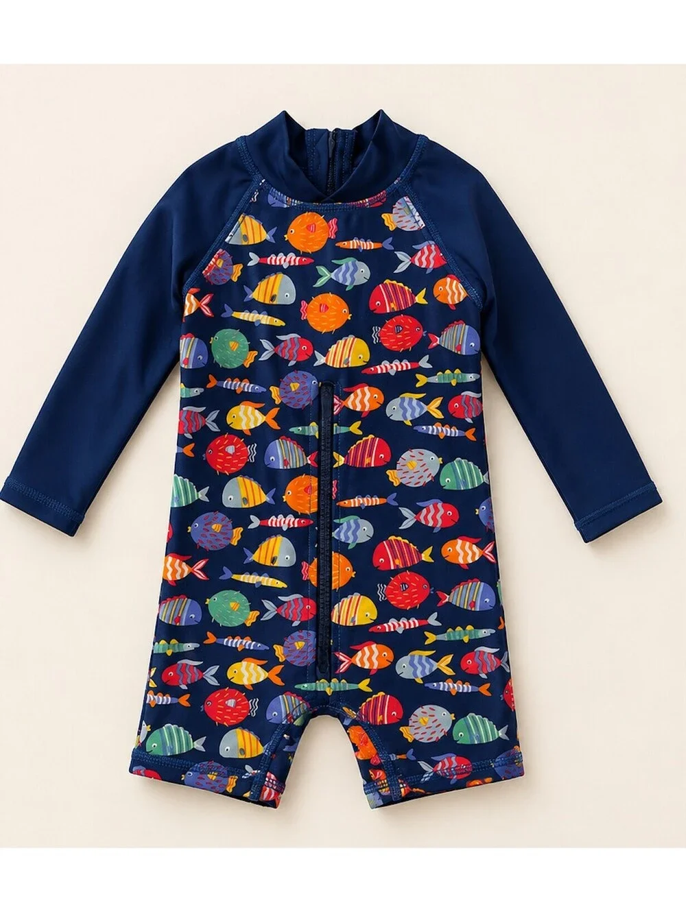 Toddler Kids Long Sleeve Fish Print Swimsuit Rash Guard